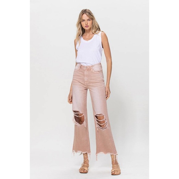 VERVET July Song 90's Vintage Distressed Detail Cropped Flare Jeans - Picture 10 of 13